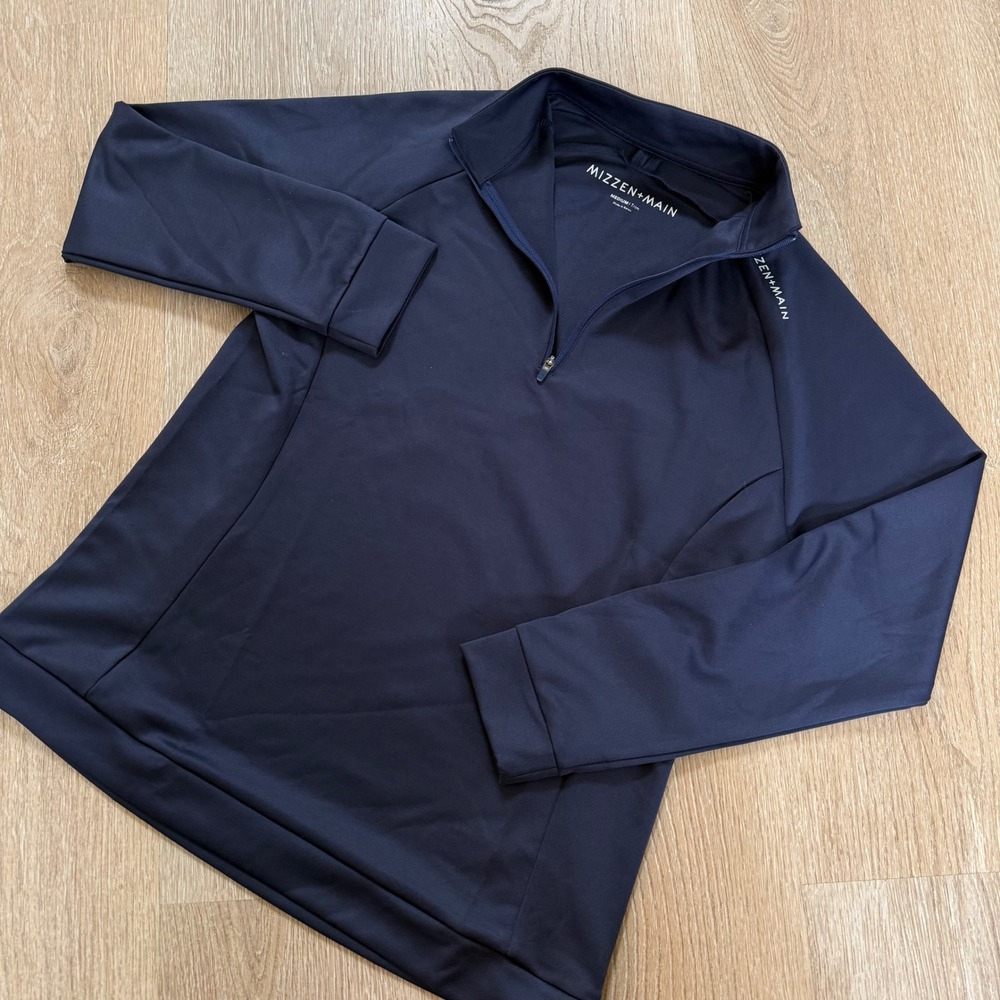 Mizzen+Main Trim Fit Quarter Zip Pullover Mens Medium Navy Blue Performance NWOT